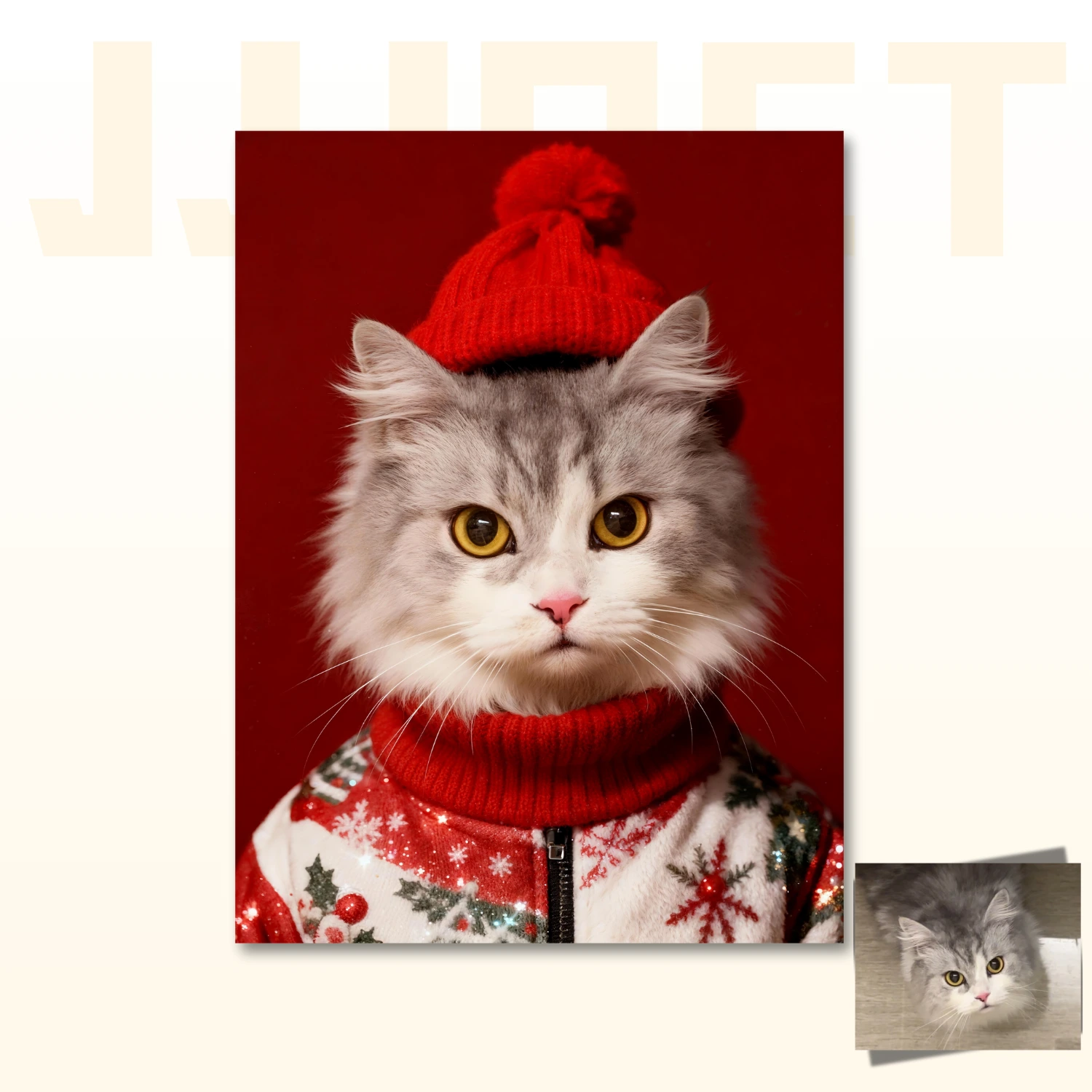 Custom Christmas Pet Portraits – Red Santa Hat Outfits - Image 2