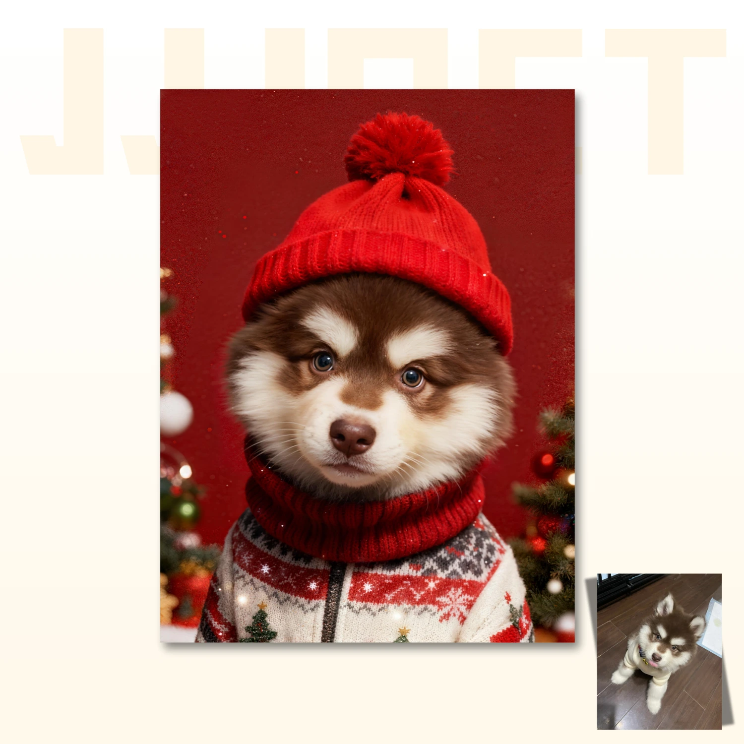 Custom Christmas Pet Portraits – Red Santa Hat Outfits