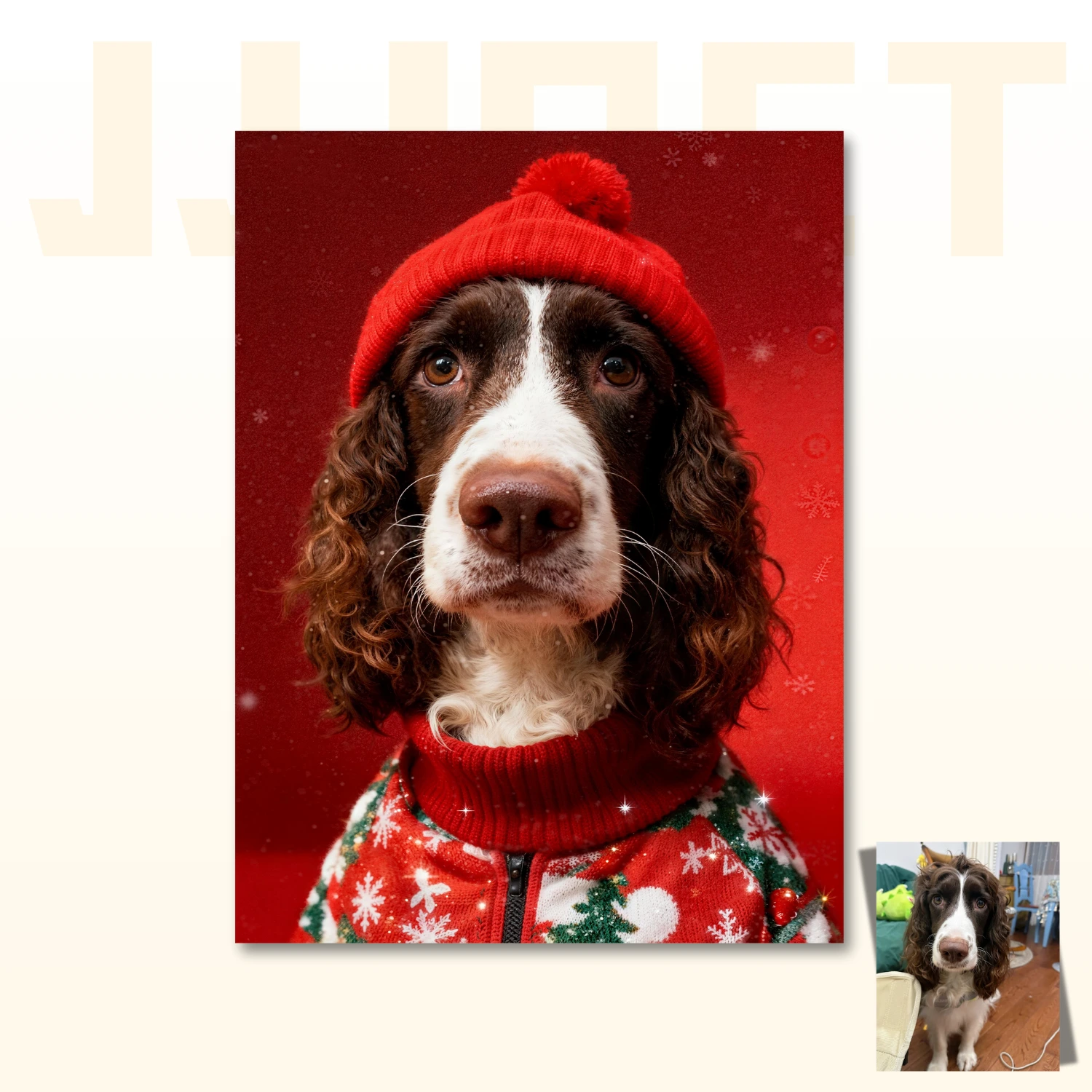 Custom Christmas Pet Portraits – Red Santa Hat Outfits - Image 3