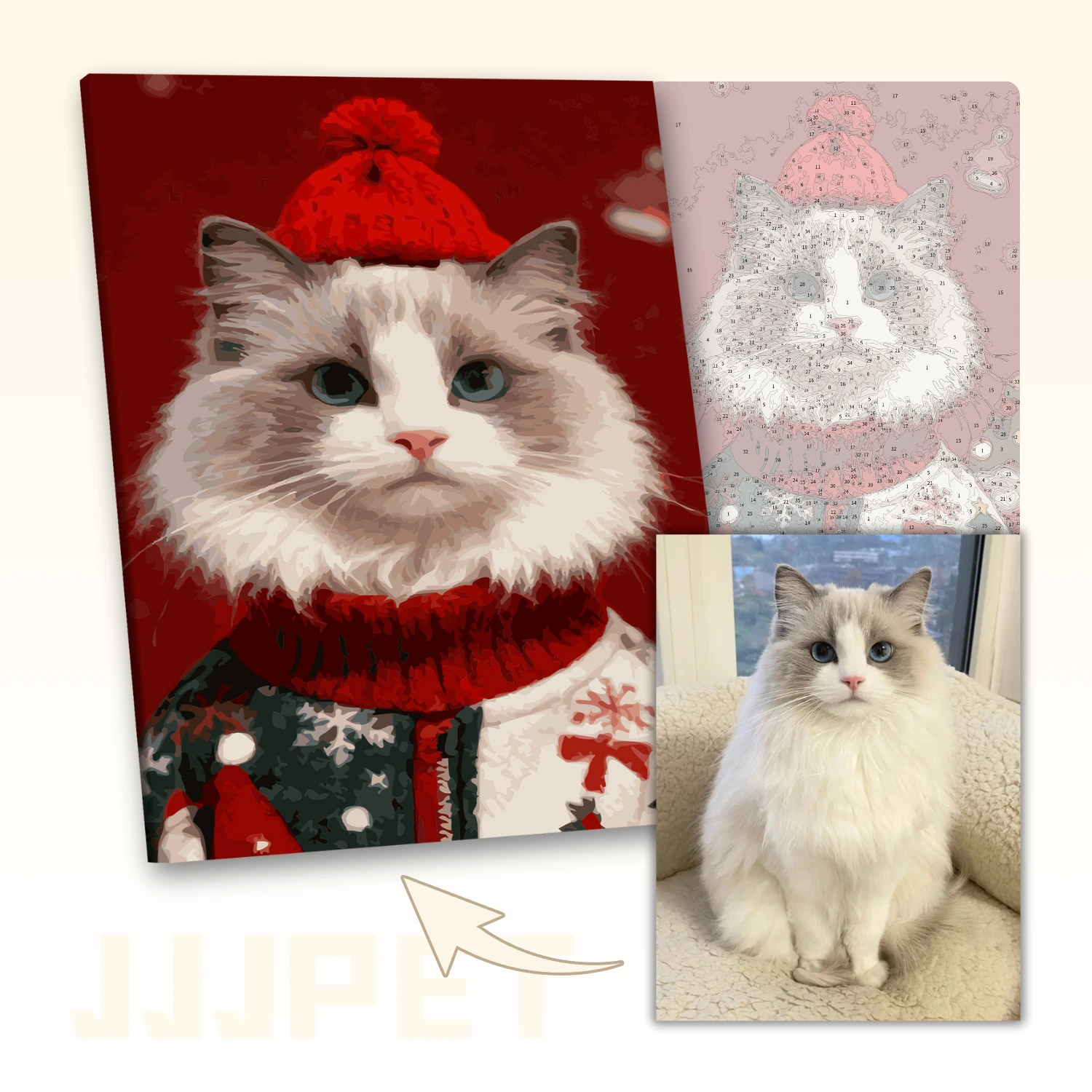 Custom Pet Paint by Numbers - Red Santa Hat Outfits - Image 2