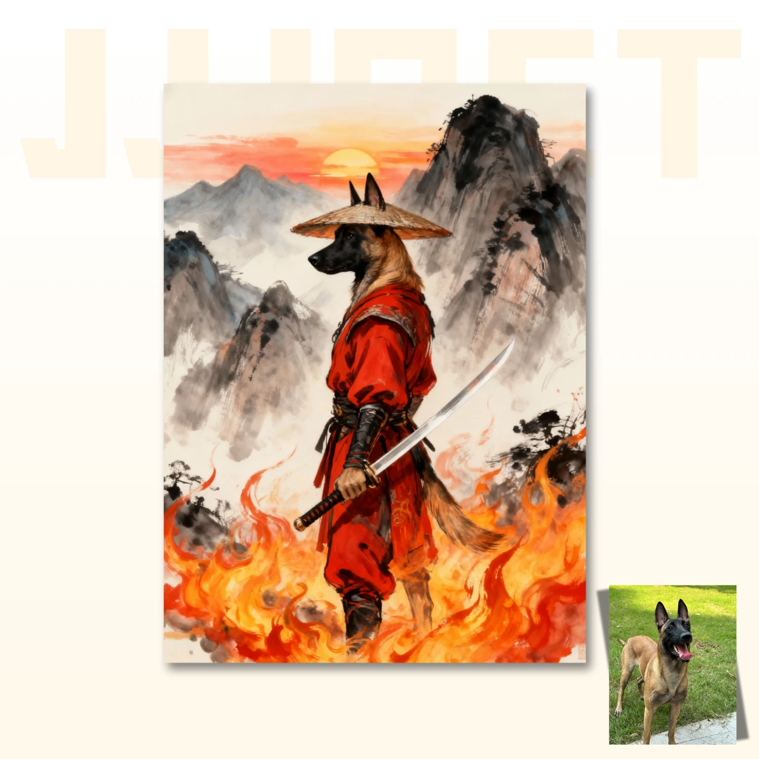 Custom Pet Portrait - Martial Arts Flame Burning Theme
