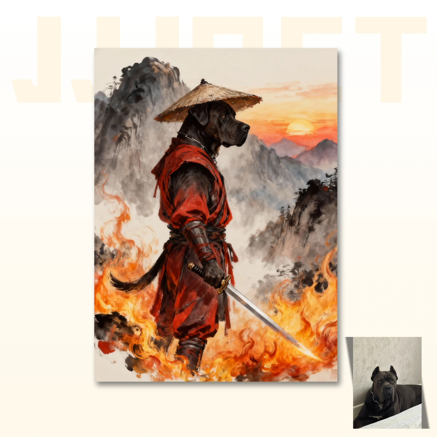 Custom Pet Portrait - Martial Arts Flame Burning Theme - Image 2