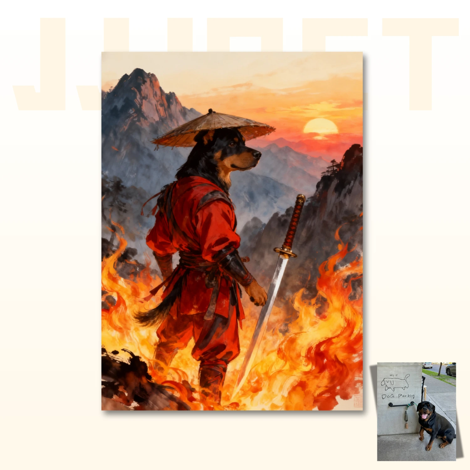 Custom Pet Portrait - Martial Arts Flame Burning Theme - Image 3